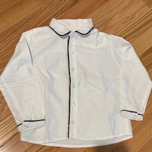 White Button-Up Shirt with Plaid trim